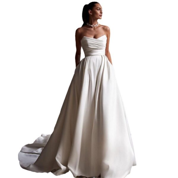 Ivory White Satin Tube Top Evening Dress – High Waist Beaded Long Gown for Women - Image 5