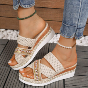 Women’s Hemp Rope Woven Slippers – Thick Sole Eco-Friendly Casual Shoes with PU Lining | European Style