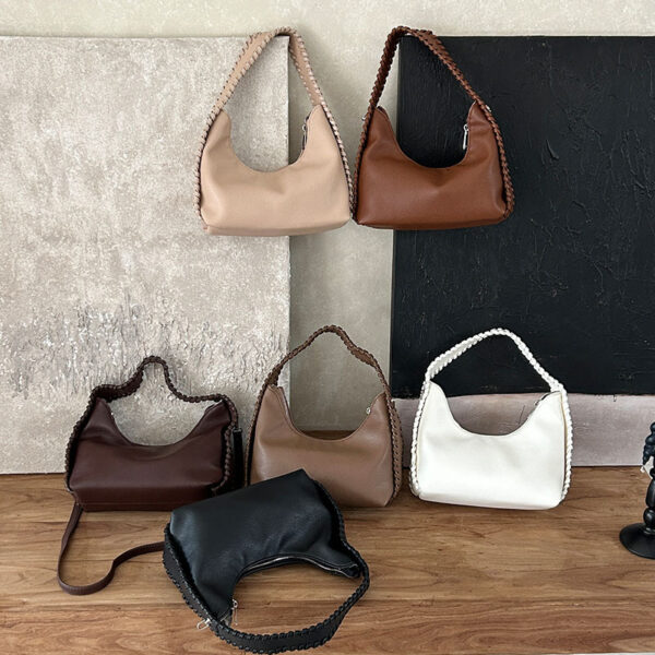 Crescent Crossbody Bag – Soft PU Leather Bucket Bag with Tassel & Stitching Details | Lightweight Daily Shoulder Bag