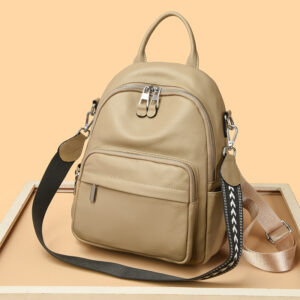 Women’s Genuine Leather Travel Backpack – Lightweight Casual Daypack with Stone Pattern, Multiple Pockets & Soft Cowhide