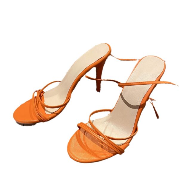 Women's Stiletto Heel Sandals – Cross-Band PU Leather Platform Heels in White, Black & Orange - Image 6