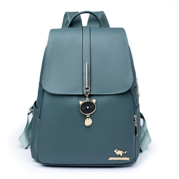 Casual Large Capacity Backpack – Waterproof Anti-Theft PU Leather Travel Bag with Contrast Trim - Image 4