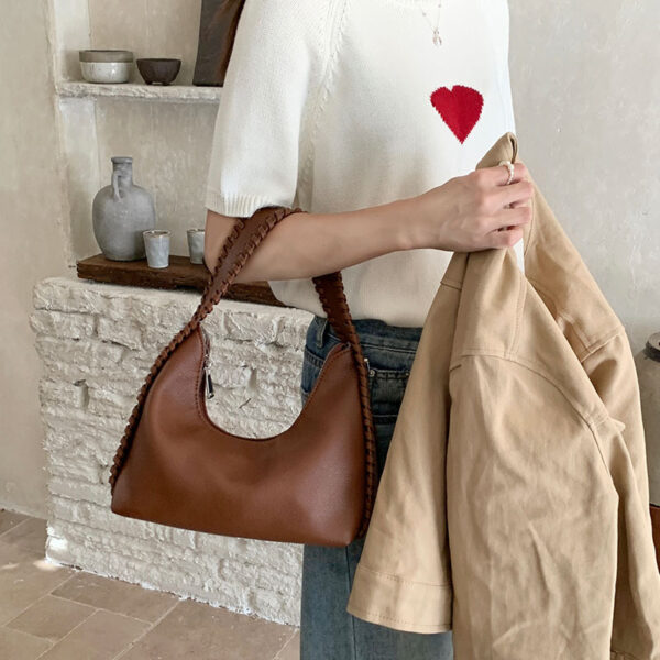 Crescent Crossbody Bag – Soft PU Leather Bucket Bag with Tassel & Stitching Details | Lightweight Daily Shoulder Bag - Image 7