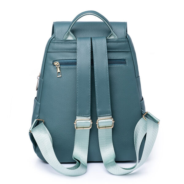 Casual Large Capacity Backpack – Waterproof Anti-Theft PU Leather Travel Bag with Contrast Trim - Image 5