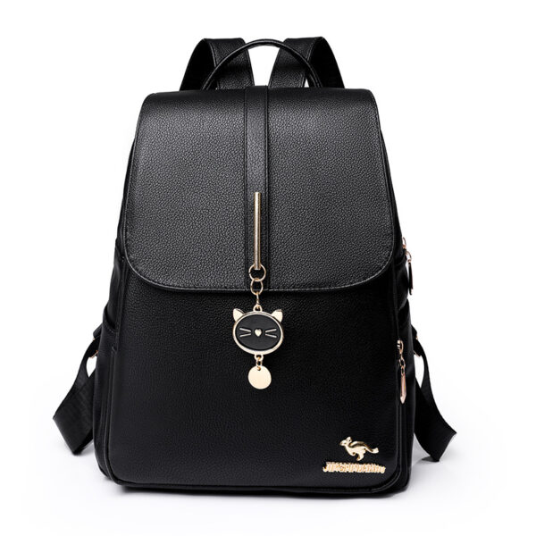 Casual Large Capacity Backpack – Waterproof Anti-Theft PU Leather Travel Bag with Contrast Trim - Image 6