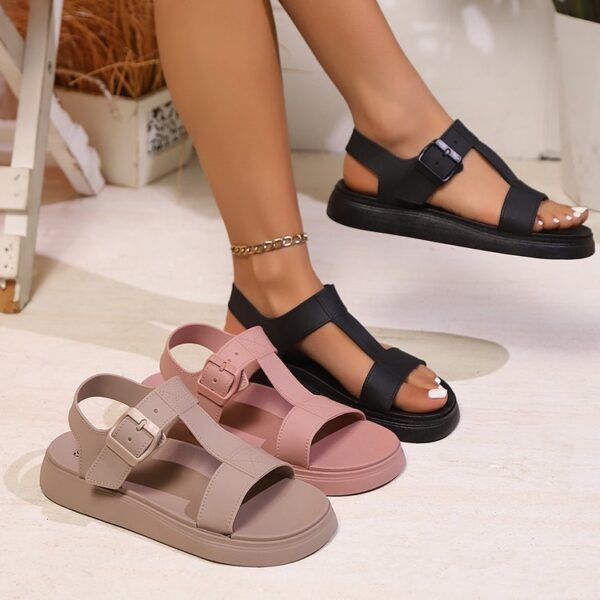 Women's I-Shaped Sandals – Fashion Buckle Strap Low-Top Shoes | PU Vulcanized Sole, Round Toe
