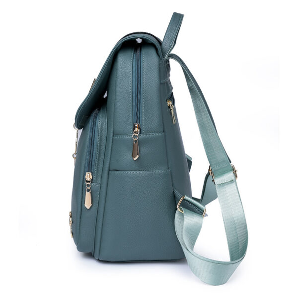 Casual Large Capacity Backpack – Waterproof Anti-Theft PU Leather Travel Bag with Contrast Trim - Image 8