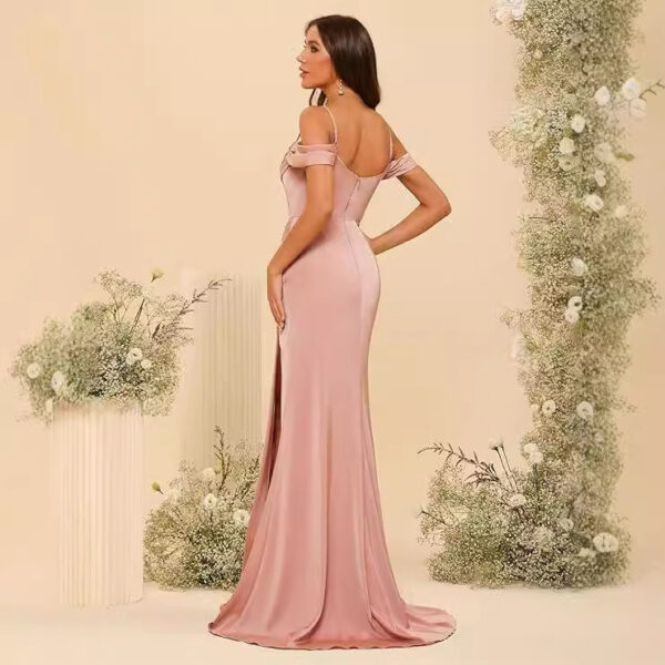Off-the-Shoulder Satin Bridesmaid Dress – Corset Ball Gown with Mid Waist & Suspenders - Image 2