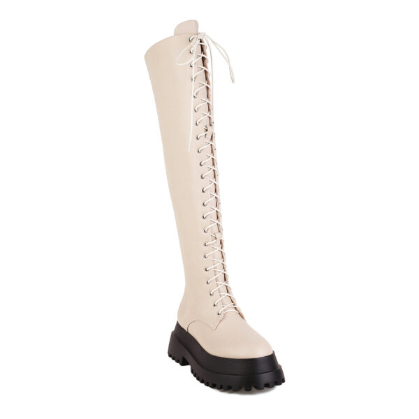 Punk Platform Boots – Over-the-Knee Lace-Up Combat Boots with Waterproof PU & Chunky Heel | Winter, Autumn, Spring - Image 8