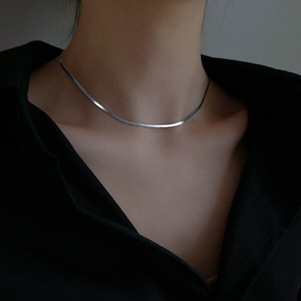 Adjustable Snake Bone Necklace – 925 Sterling Silver Plated Jewelry, White Gold Tone - Image 2