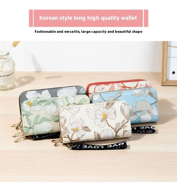 Double Zipper Wallet – Large-Capacity PU Leather Clutch with Floral Accents | Urban Minimalist Style - Image 9