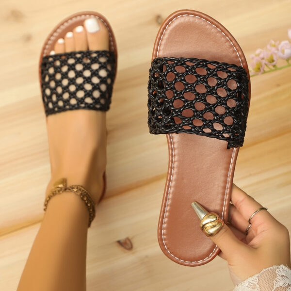 Women's Mesh Slippers – Breathable Square Toe Hollow-Out Sandals | Lightweight PU Slides for Women - Image 3