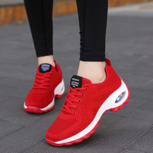 Women’s Round Toe Lace-Up Mesh Sneakers – Casual Winter Sports Shoes with 3-5CM Mid Heel Lift