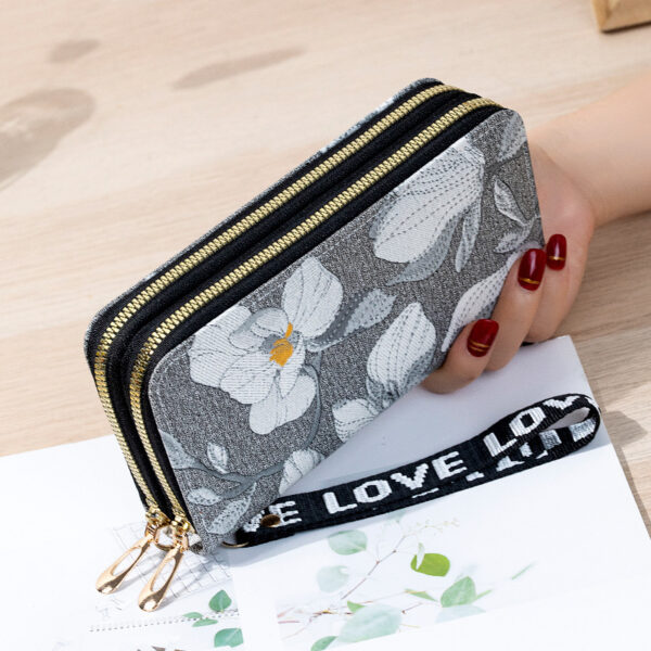Double Zipper Wallet – Large-Capacity PU Leather Clutch with Floral Accents | Urban Minimalist Style - Image 4