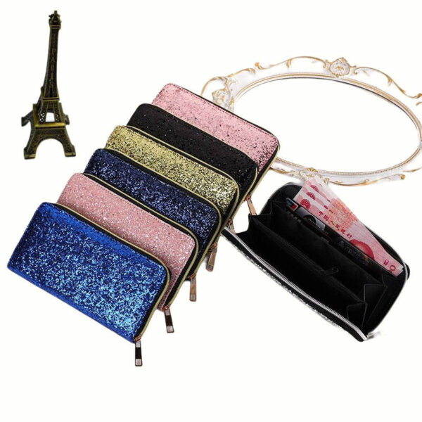 Korean Multi-functional Student Wallet – PU Leather Zipper Organizer with Sequins, 8 Colors | Compact Horizontal Square Design - Image 9