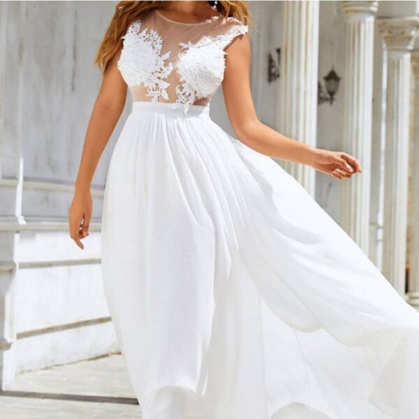 Chiffon Lace Trailing Wedding Dress – Elegant Swing Gown with Mid Waist & Flowy Skirt - Image 6
