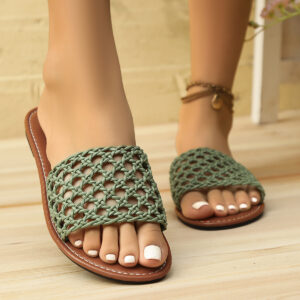 Women's Mesh Slippers – Breathable Square Toe Hollow-Out Sandals | Lightweight PU Slides for Women