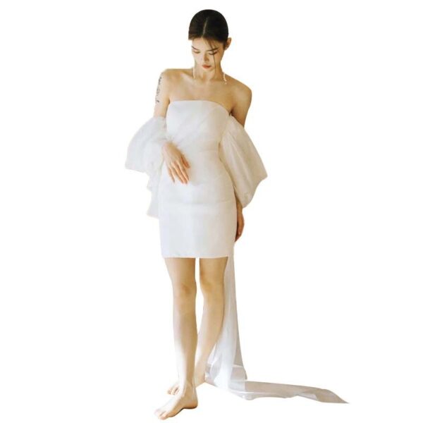Short Backless Wedding Dress – Lightweight Mini Bridal Gown with High Waist & Fairy-Inspired Design - Image 4