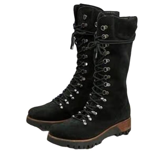 Women's Plus Size Mid-Calf Boots – Autumn/Winter Lace-Up Wedge Shoes with Round Toe - Image 2