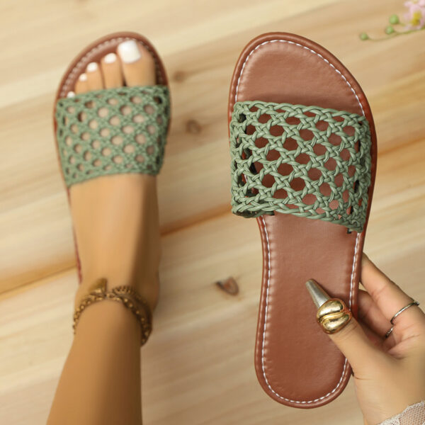 Women's Mesh Slippers – Breathable Square Toe Hollow-Out Sandals | Lightweight PU Slides for Women - Image 2