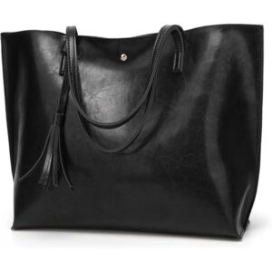Oversized Faux Leather Tote Bag – Large Capacity Shoulder Bag with Tassel & Magnetic Closure