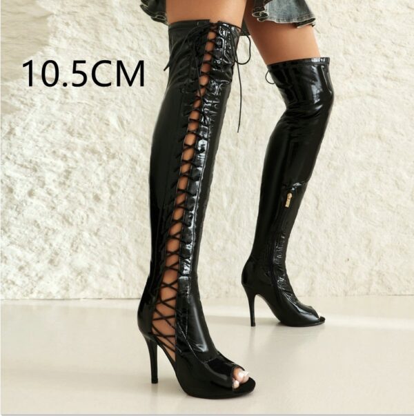 Stretch Thin Patent Leather Over-the-Knee Boots – Side Zipper Women’s Boots in Black, Red & White - Image 10