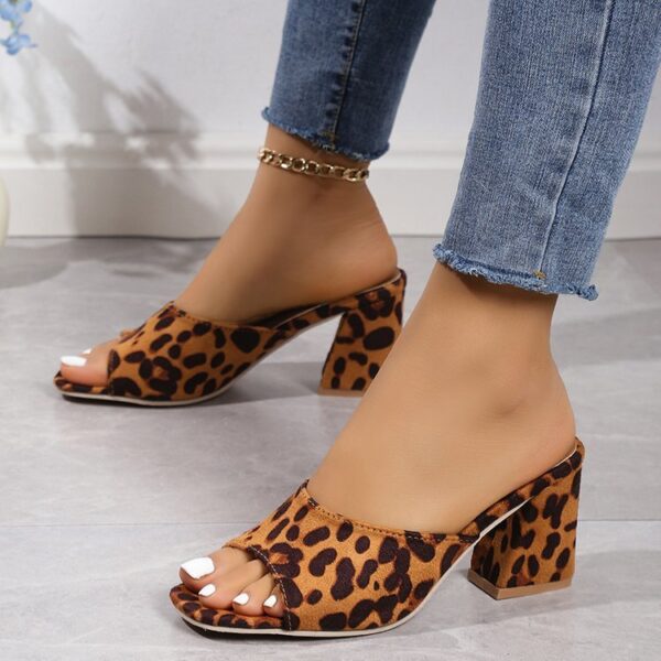 Leopard Print Chunky Heel Sandals – Women’s Square-Toe Summer Slippers with PU Upper & Rubber Sole - Image 8