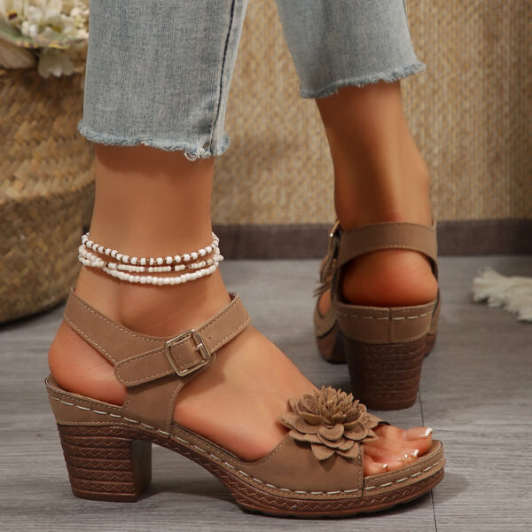 Women's Floral Chunky Heel Sandals – Summer Platform Shoes with T-Strap Buckle, Wide Fit Sizes - Image 2