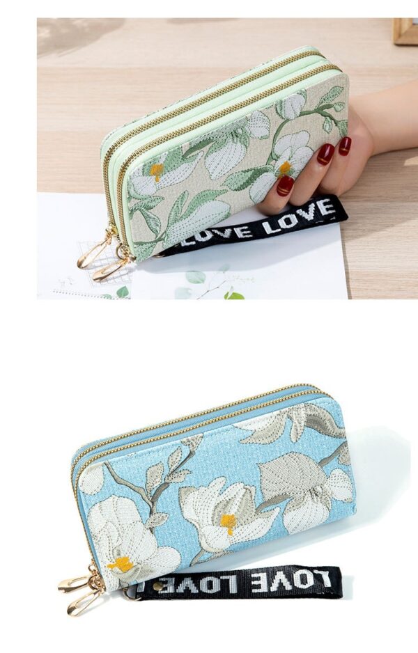 Double Zipper Wallet – Large-Capacity PU Leather Clutch with Floral Accents | Urban Minimalist Style - Image 6
