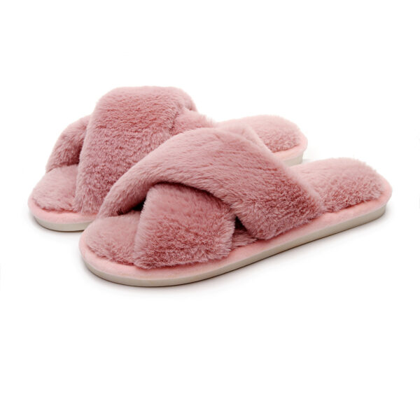Cross Woven Woolen Slippers – Anti-Slip Indoor Winter Shoes with Plush Warmth | Round Toe - Image 5