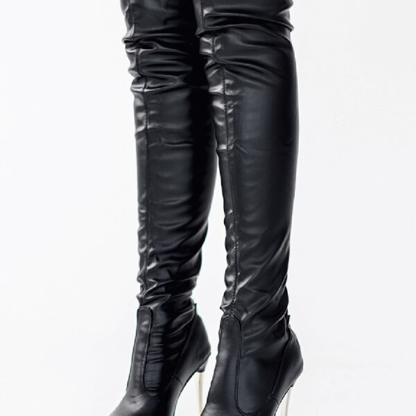 Women’s Pointed Toe High Heels – Synthetic Leather Knee-High Boots with Extended Sizes - Image 4
