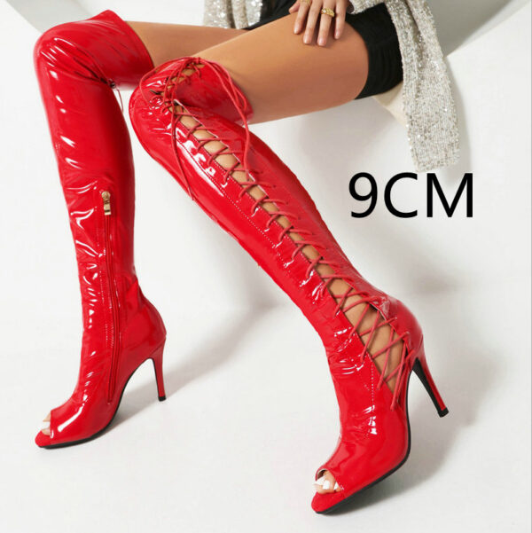 Stretch Thin Patent Leather Over-the-Knee Boots – Side Zipper Women’s Boots in Black, Red & White - Image 6