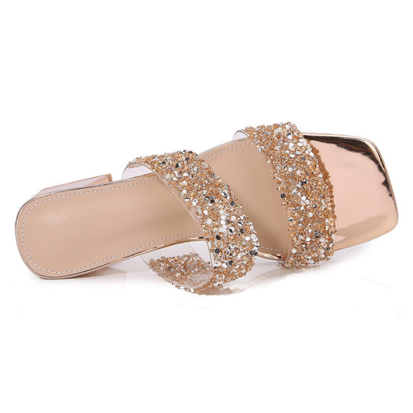 Bohemian Rhinestone Slippers – Korean Style Platform Heels with Square Toe & Rose Gold Finish - Image 5