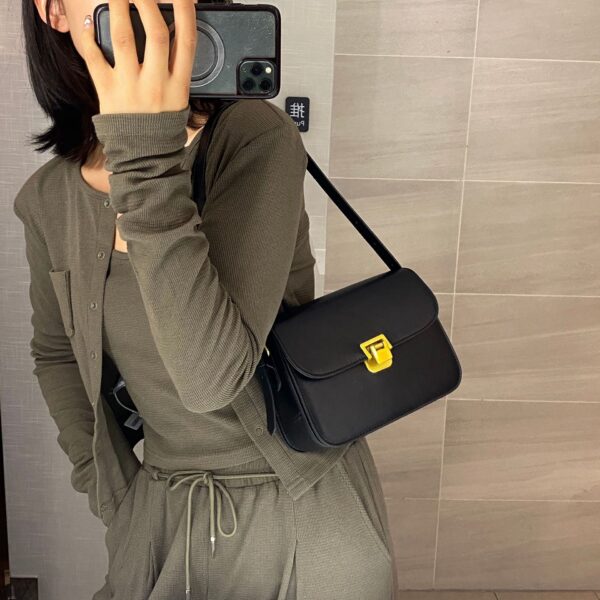 Elegant PU Leather Messenger Bag – Stylish Crossbody Shoulder Bag with Lock Detail & Sandwich Pockets - Image 9
