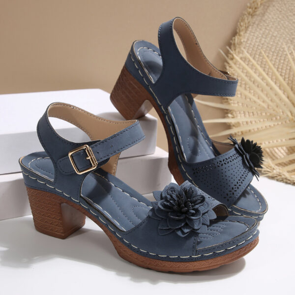 Women's Floral Chunky Heel Sandals – Summer Platform Shoes with T-Strap Buckle, Wide Fit Sizes - Image 4