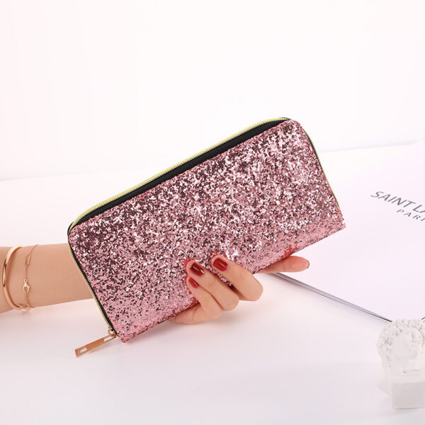 Korean Multi-functional Student Wallet – PU Leather Zipper Organizer with Sequins, 8 Colors | Compact Horizontal Square Design - Image 5