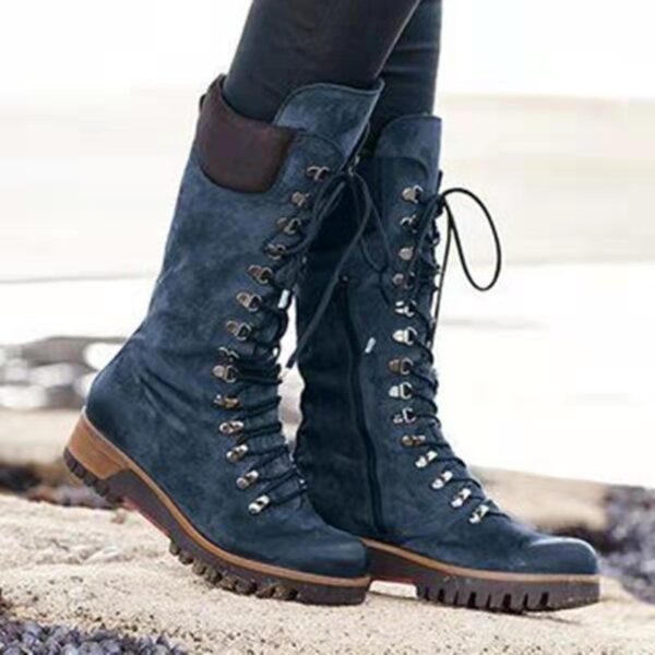 Women's Plus Size Mid-Calf Boots – Autumn/Winter Lace-Up Wedge Shoes with Round Toe - Image 9