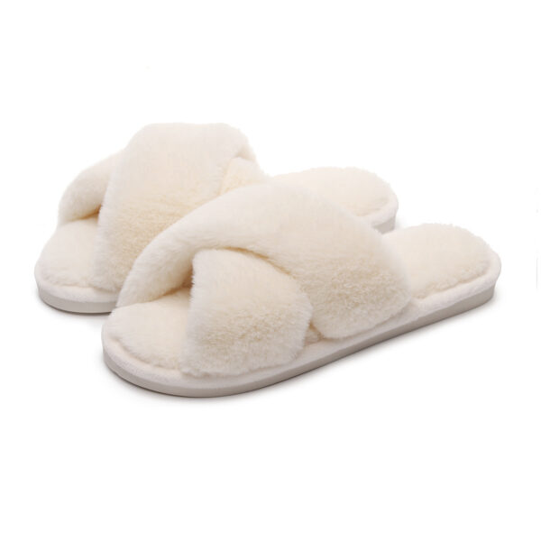Cross Woven Woolen Slippers – Anti-Slip Indoor Winter Shoes with Plush Warmth | Round Toe - Image 3