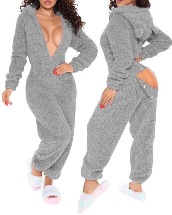 Women’s Plush Hooded Jumpsuit – Cozy Long Sleeve Loungewear Pajamas with Snug Fit | Sizes S-XX - Image 7