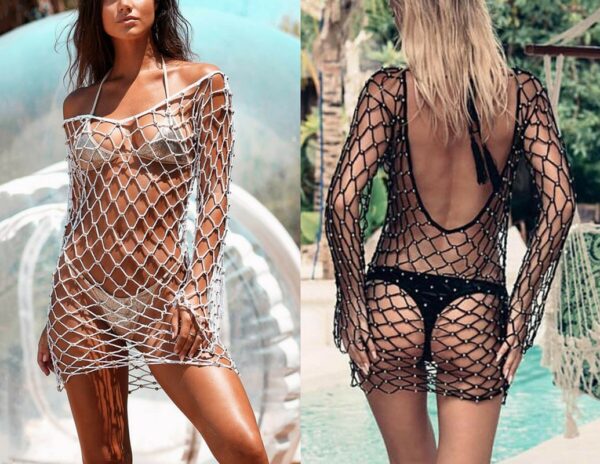 Sexy Beach Cover-Up – Sling Style Cotton Vest with Pearl Accents | White & Black | European & American Style - Image 5