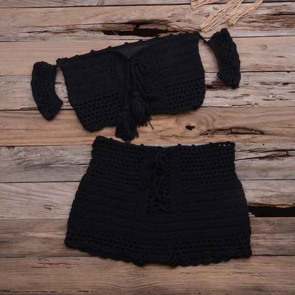 Bohemian Crochet Bikini Set – European Beach Knitted Swimwear in 6 Colors | Black, White, Red | Sizes S-L - Image 3