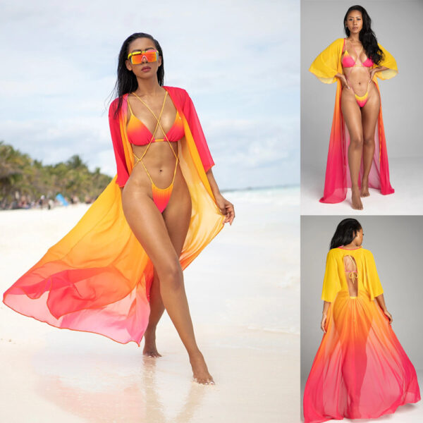 Women's Gradient Color Bikini Set – Sexy Tie-Front Split Swimwear | Multi-Colored - Image 2