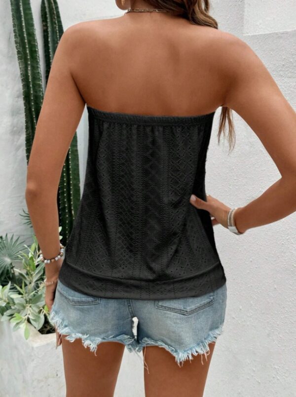 Pink Embroidered Bandeau Top – Hollow Out Strapless Crop Top for Vacations & Beachwear | Stretchy Knit Fabric - Image 7
