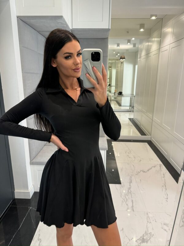 Women’s Solid Color Lapel Dress – Waist-Tight Long Sleeve with Ruffled Flounce Skirt | Gray, Brown, Black - Image 3