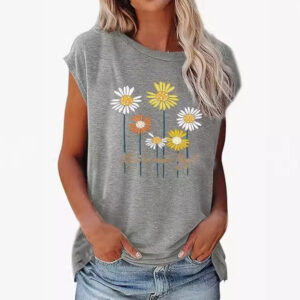 Women’s 3D Floral Streetwear Top – Cotton-Like Short Sleeve with European Style | Sizes XXS-6XL in Gray & Wine Red