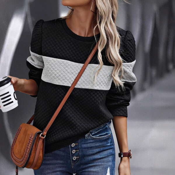 Women’s Vintage Textured Hoodie – Loose Fit Contrast Knit Long Sleeve for Spring & Autumn - Image 3
