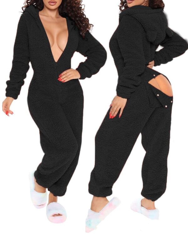 Women’s Plush Hooded Jumpsuit – Cozy Long Sleeve Loungewear Pajamas with Snug Fit | Sizes S-XX - Image 5