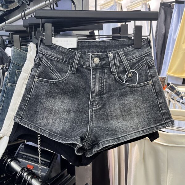 Women’s High Waist Slim Fit Denim Hot Pants – Brushed Texture in Beige, Black & Light Blue