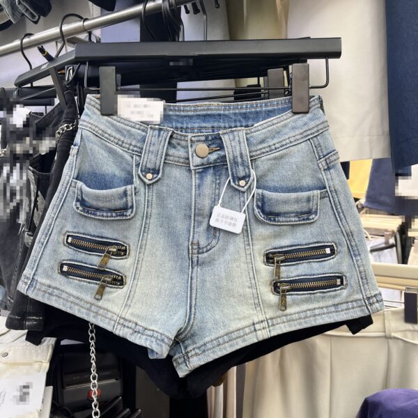 Women’s Chain Detail Denim Shorts – Sweet & Spicy High-Fashion Hot Pants in Beige, Black & Light Blue - Image 5