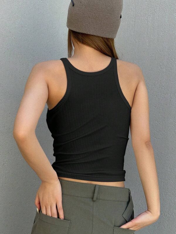 Backless Ribbed Halter Crop Top – Casual Solid White Cami with Non-Stretch Polyester Blend | Regular Fit - Image 3